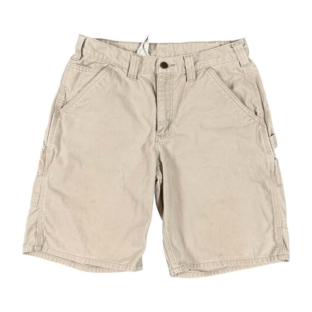 Carhartt Menโs Beige Canvas Cargo Shorts Cotton Relaxed Fit Faded Shorts Size 32